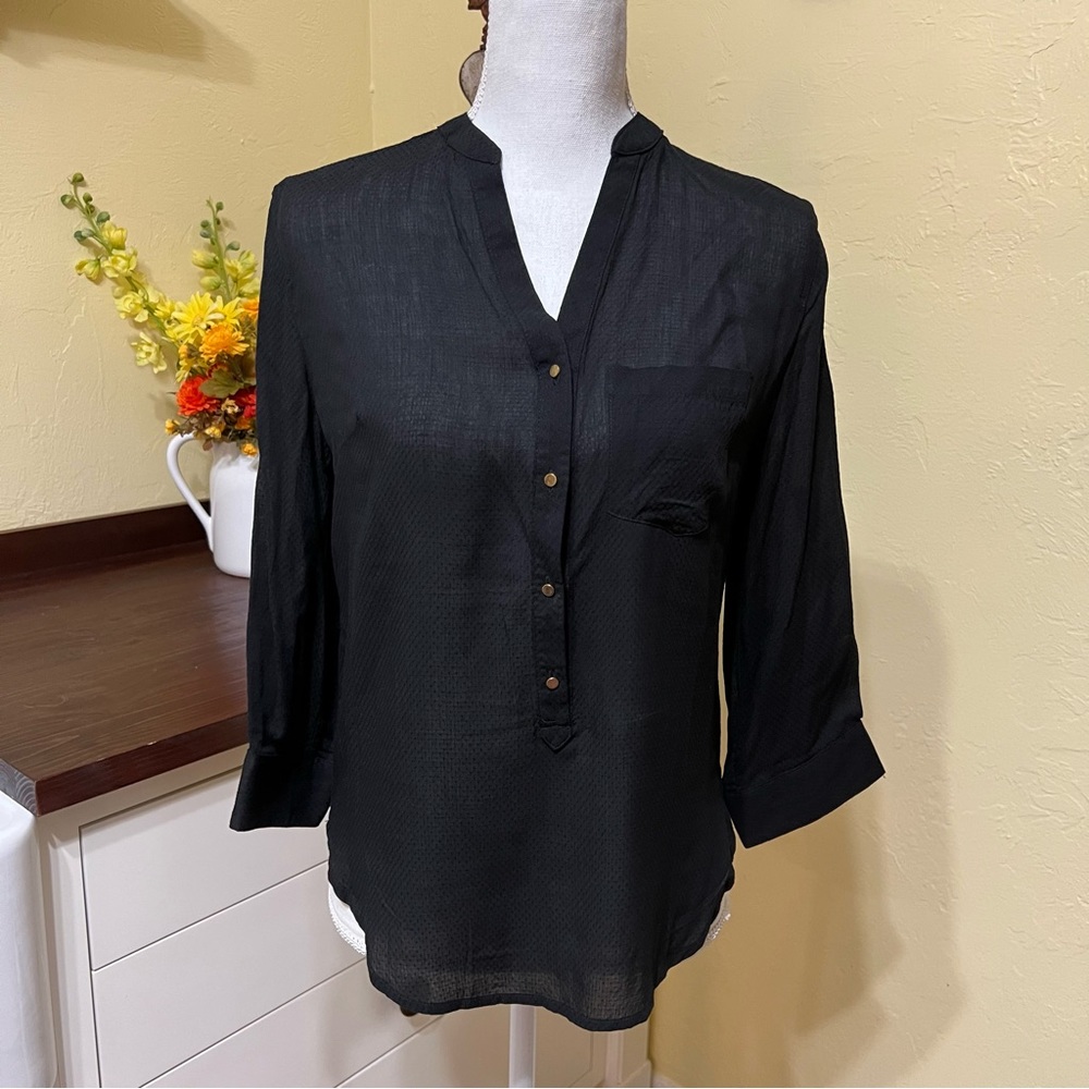 Renee C. Black V-Neck Button Pullover Blouse